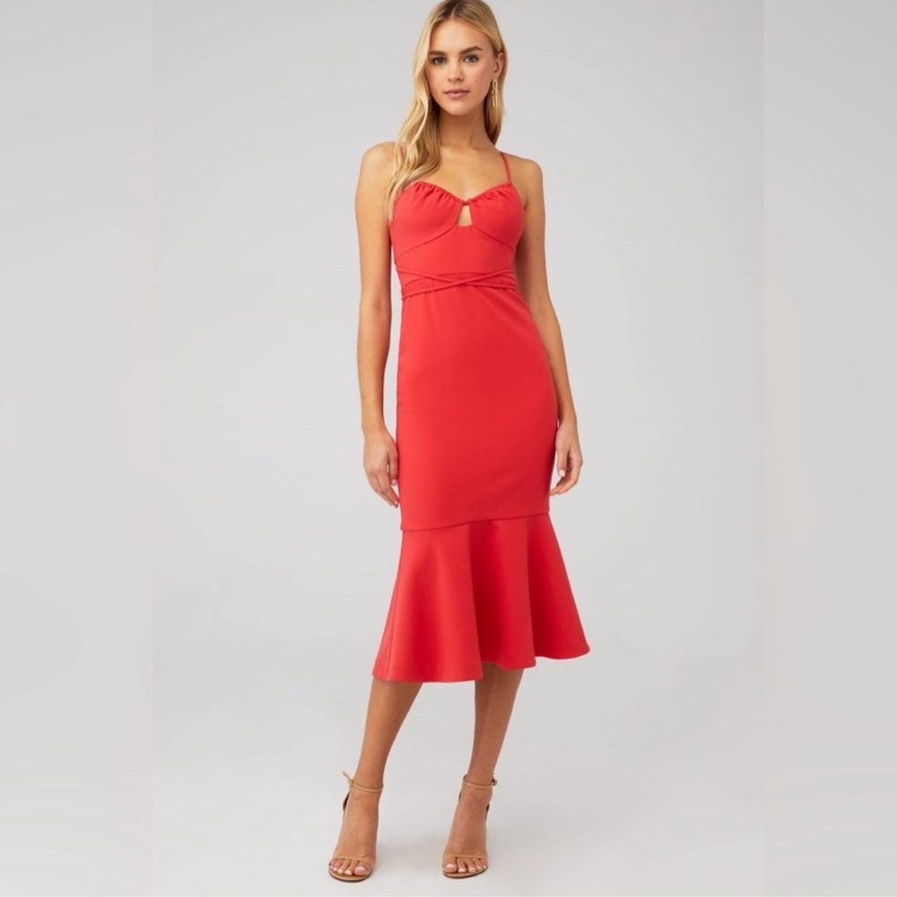 Likely Red Midi Dress with Flared Hem
